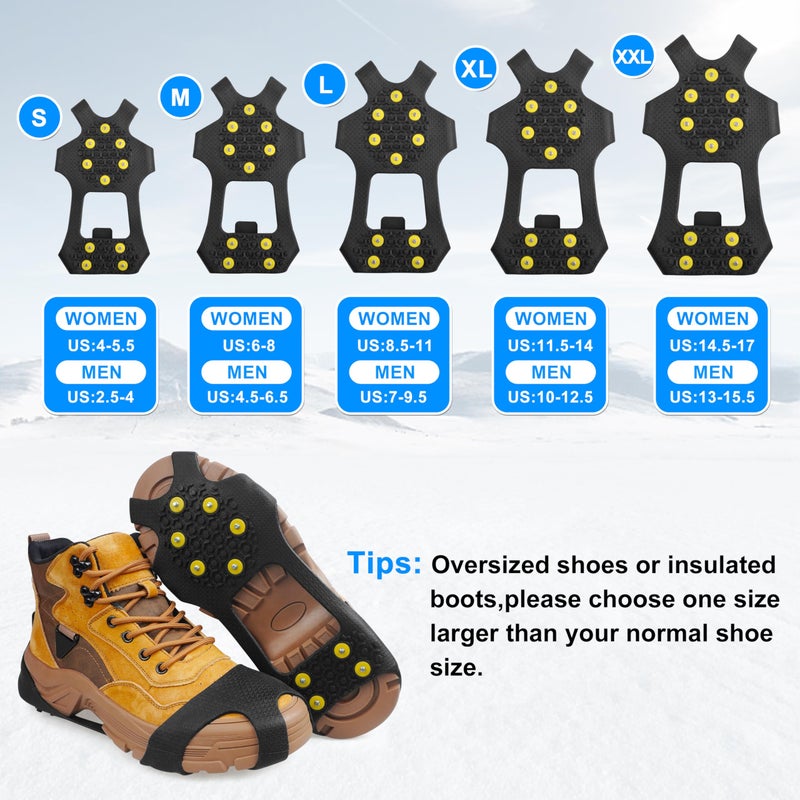 Shaddock Fishing Ice Cleats Snow Traction Cleats Crampons for Shoes and Boots Anti Slip Rubber Snow Cleats Overshoe Footwear Protable Grippers for Walking on Snow and Ice Men Women Hiking Climbing Ice Fishing - Image 2